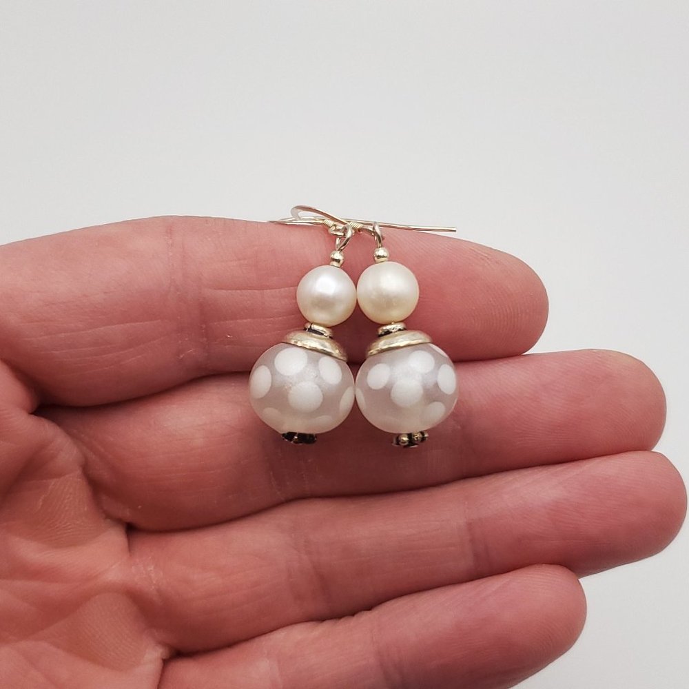 925 Sterling Silver Cute Plastic Orbs With Pearl Dangle Earrings